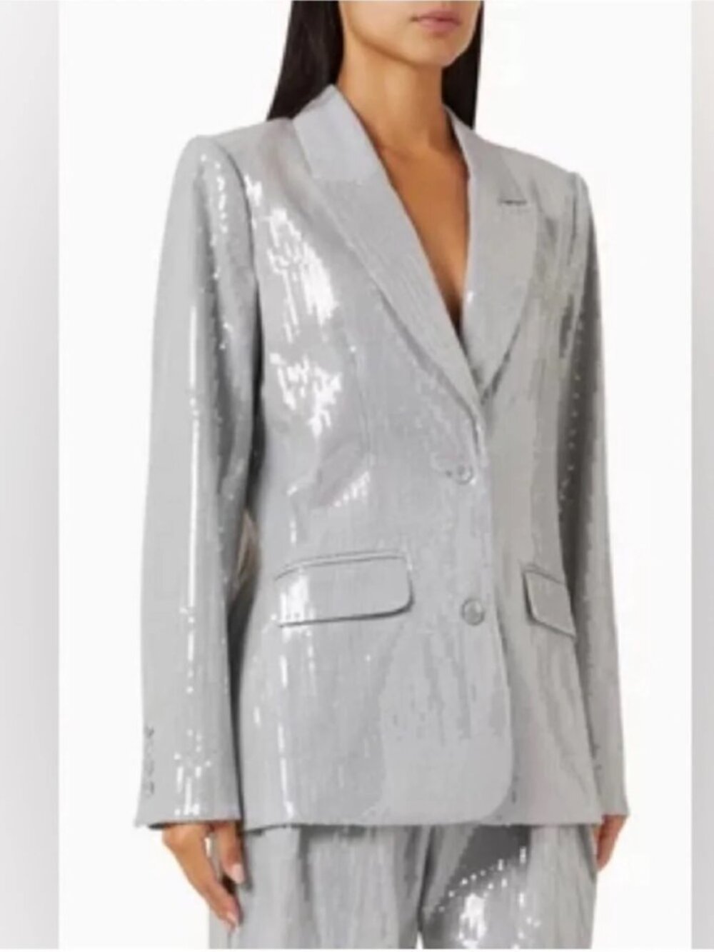NWT Good American Sequin Oversized Blazer Jacket Heather Grey Sz. Medium